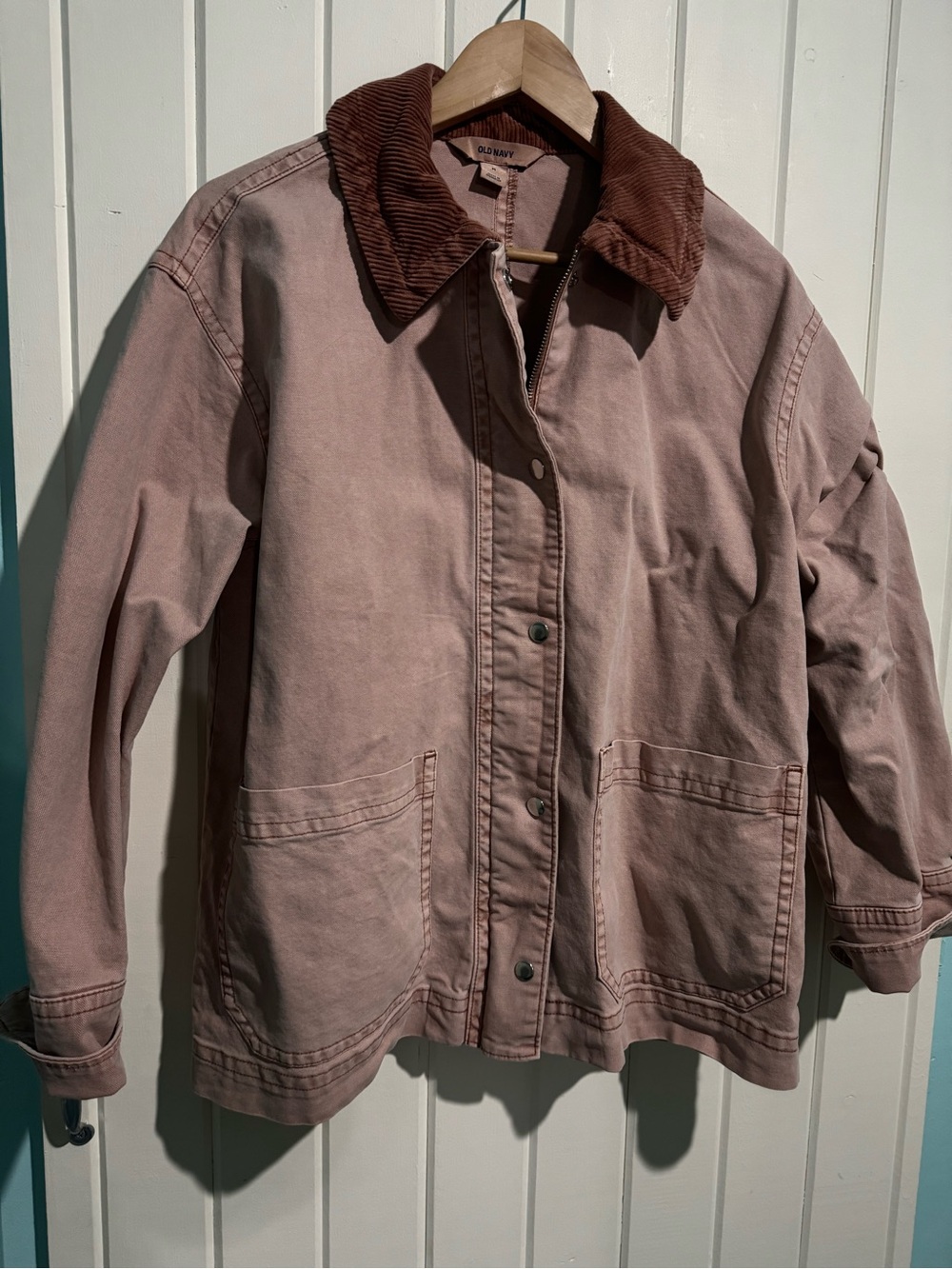 Old Navy Dusty Mauve Utility Jacket with Brown Corduroy Collar
